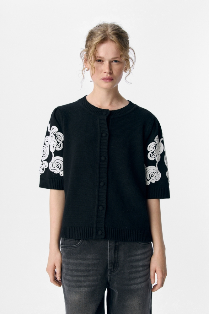 OBJJANE 2/4 RE KNIT CARDIGAN 140 23047229 Black/White emb